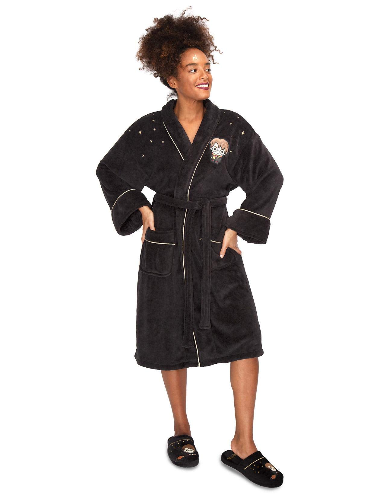 Groovy Uk Harry Potter Kawaii Ladies Fleece Bathrobe, One Size, Black/Burgundy/Gold