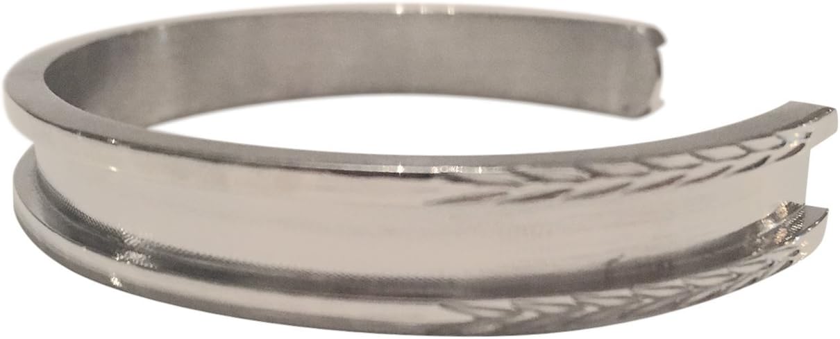 Stainless Steel Bracelet Grooved Cuff Bangle, Silver Tone