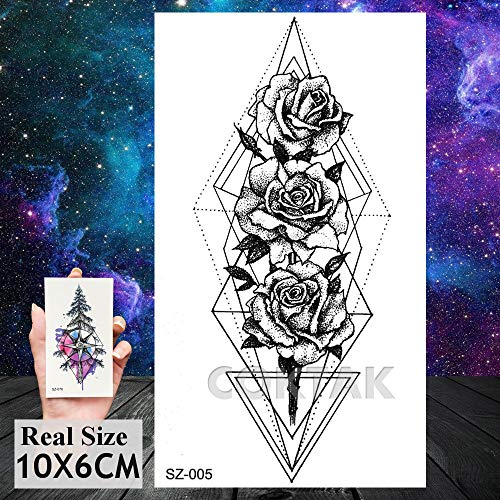 COKTAK 12Pieces/Lot Sexy Realistic Flower Temporary Tattoos For Women Girls Body Art Black Small Rose Waterproof Geometric Adult Fake Tattoo Stickers - Thumbnail 7