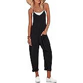 Ekouaer Womens Jumpsuit Sleeveless Casual Summer Overalls Jumpers Rompers | V Neck, Spaghetti Strap, Baggy Harem Long Pants, Stretchy, Pockets, Summer, Fall, Trendy Beach Vacation Outfits，Maternity