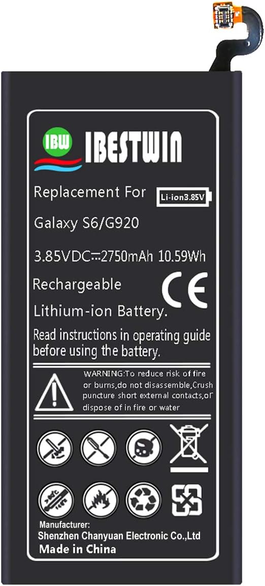 Galaxy S6 Battery IBESTWIN 2750mAh 3.85V Li-Polymer Replacement Battery EB-BG920ABE for Samsung Galaxy S6 G920A AT&T, G920V Version, G920T T-Mobile, G920P Sprint with Remove Tool Kit -3 Years Warranty: Home Audio & Theater