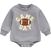 ZAXARRA Newborn Baby Boy Girl Fall Outfit Letter Football Print Embroidery Romper Long Sleeve Pullover Sweatshirt Jumpsuit