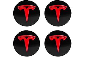 KNOMIX 4 Pack Aluminum Waterproof Wheel Cover Center Emblem Sticker for Tesla Model 3 Model Y 56mm Hubcaps Wheel Rim Cover (Black Background+Red Emblem)