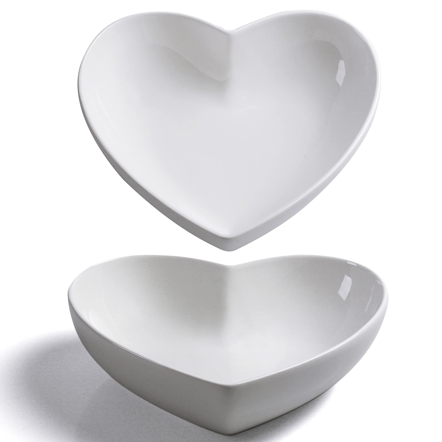 Ceramic Large Bowl White Set of 2, Heart Shaped Salad Bowl/Fruit Bowl/Soup Bowl for Desserts/Pasta/Dinner, 1 Litre