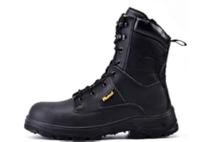 Men's Steel Toe Military Tactical Boots 8" Work Safety Boots with Side Zipper Lightweight Army Combat Boots