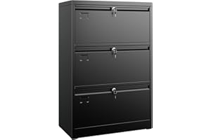 Aobabo 3 Drawer Wide Lateral File Cabinet, Metal Filing Cabinet with Lock, Suitable for Home Office School Hanging Files Letter/Legal/F4/A4 Size,Black,Required-Assembly,15.87" D x 28.94" W x 43.62" H