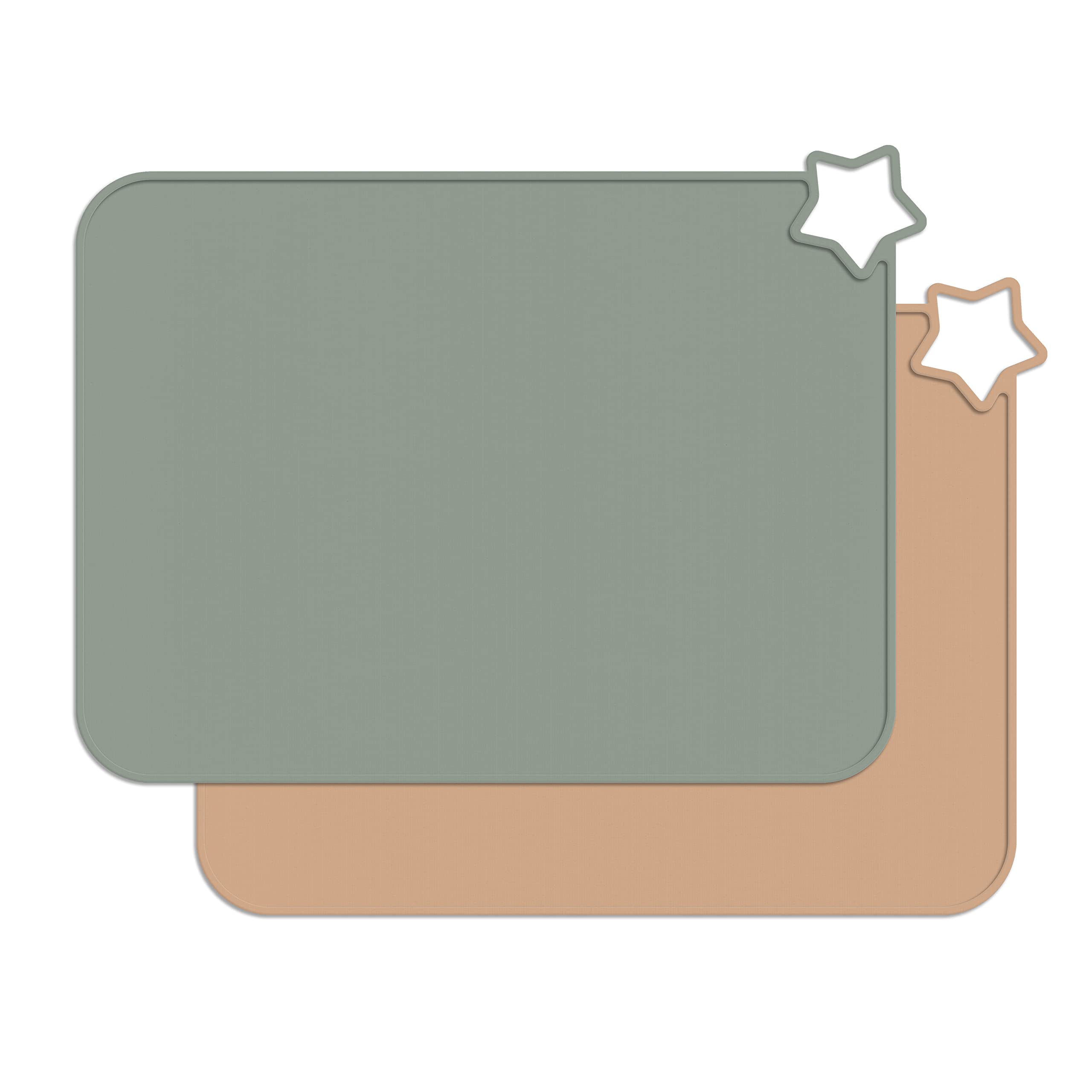 Minifolk Star Non Slip Silicone Table Mat set for Baby/Toddlers | Nordic colours - Thyme/Apricot | Portable | Heat Resistant Kids Placemat | Multi-use Kids Mat