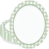 HEIPINIUYE 50 Pieces Sage Green Gingham Oval Paper Plates 10 X 12 Inch Sage Green and White Plates Disposable Dinner Plates for Picnic Wedding Baby Shower Birthday Party Dessert Plates