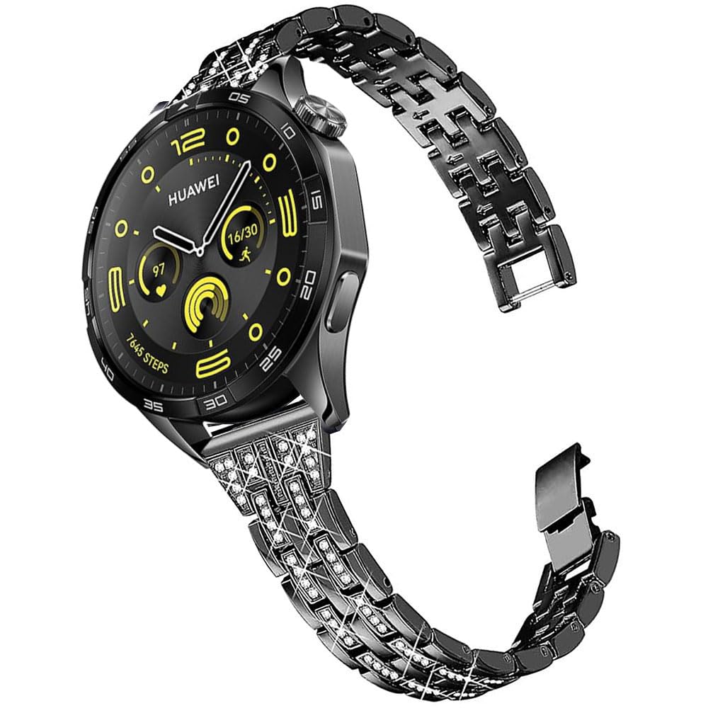 DEALELE Strap Compatible with Samsung Galaxy Watch 46mm / Galaxy 3 45mm / Huawei Watch 4/4 Pro / 3/3 Pro / GT4 / GT3 / GT2 46mm, 22mm Bling Rhinestone Metal Replacement Bands for Women Men, Black