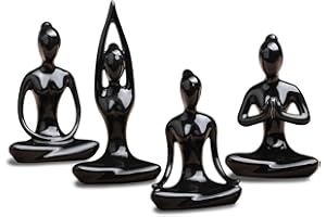 OwMell Meditation Yoga Pose Statue, Ceramic Room décor, Zen Yoga Figurine for Home Decoration Black Set of 4