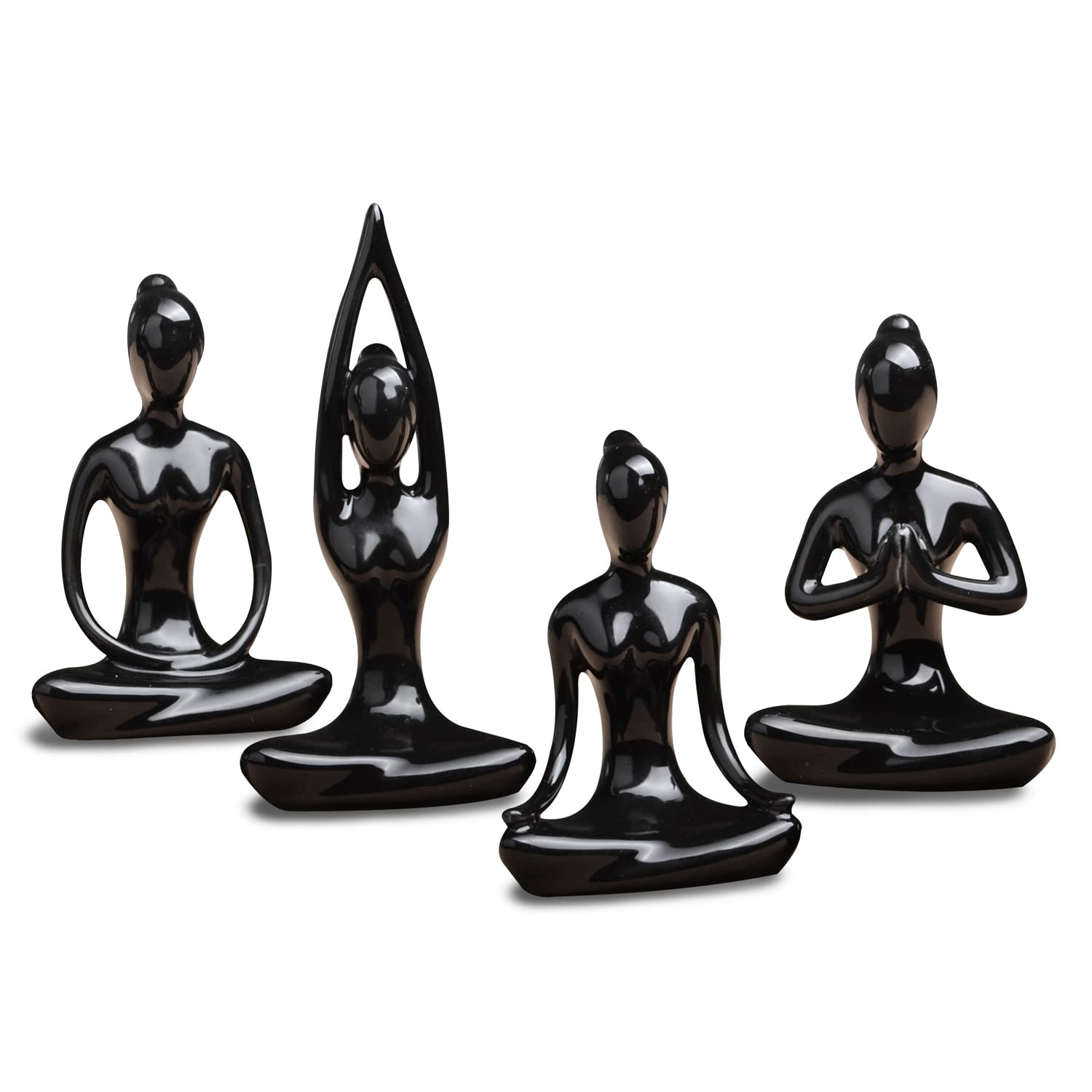 Photo 1 of OwMell Lot of 4 Meditation Yoga Pose Statue Figurine Ceramic Yoga Figure Set Decor - Black