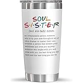 TEEZWONDER Valentines Galentines Day Gifts for Women Friends - Soul Sister Stainless Steel Insulated Tumbler with Lid 20 oz - Inspirational Birthday Friendship Gifts for Women Friend BFF Work Besties