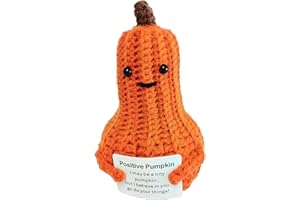 MMNHJHUT Halloween Crochet Pumpkin Doll,Emotional Support Plush Toy with Positive Card,Soft Wool Positive Doll,Funny Home Office Decor for Friends, Parties, Birthdays,Halloween