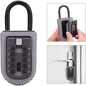 Key Lock Box,Realtor Key Lock Box Safe Lockbox 10-Digit Push Button Combination Safe Vault - Portable Outdoor Stor a Key - Door Handle or Fence Mount