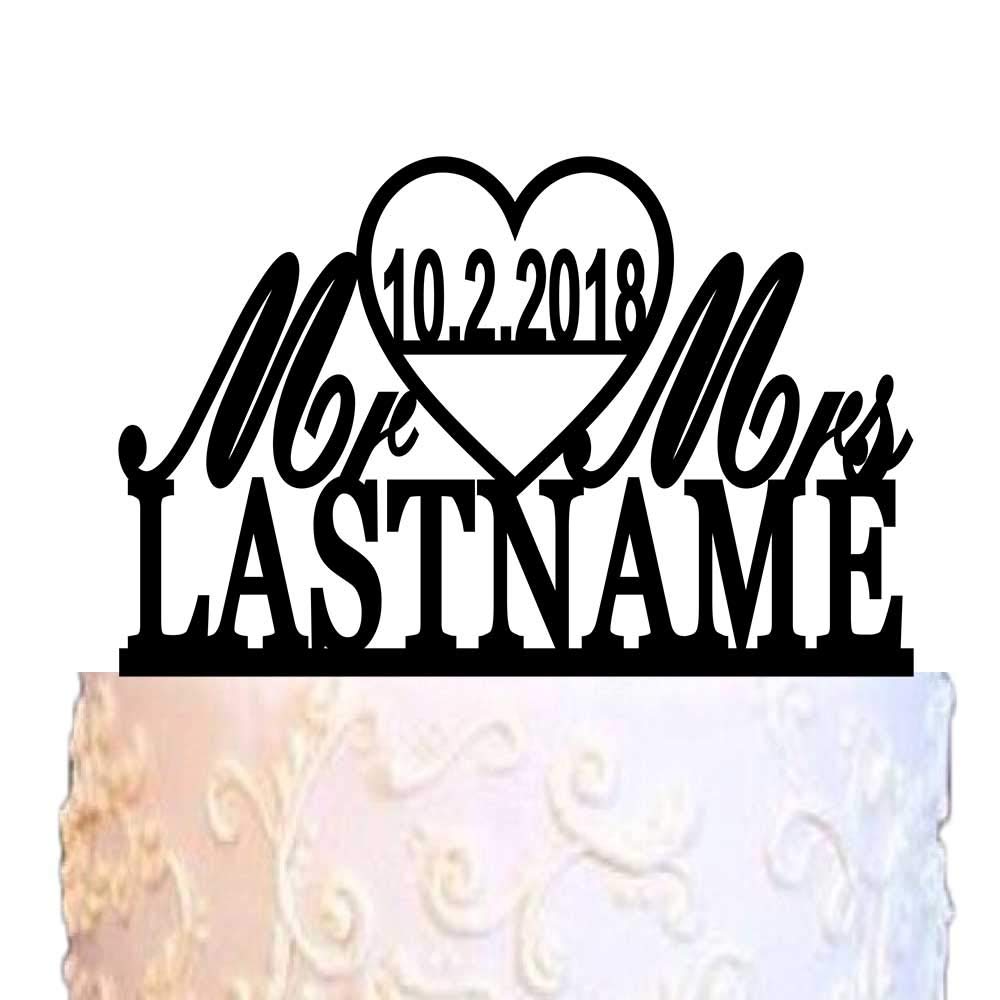 ivisi Personalized Wedding Cake Topper Monogram Last Name Surname Decoration Anniversary Gift (Design 5)