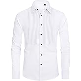 J.VER Men's Tuxedo Shirt Formal Dress Shirt Pleated Long Sleeve Button Down Shirts for Prom Party Wedding