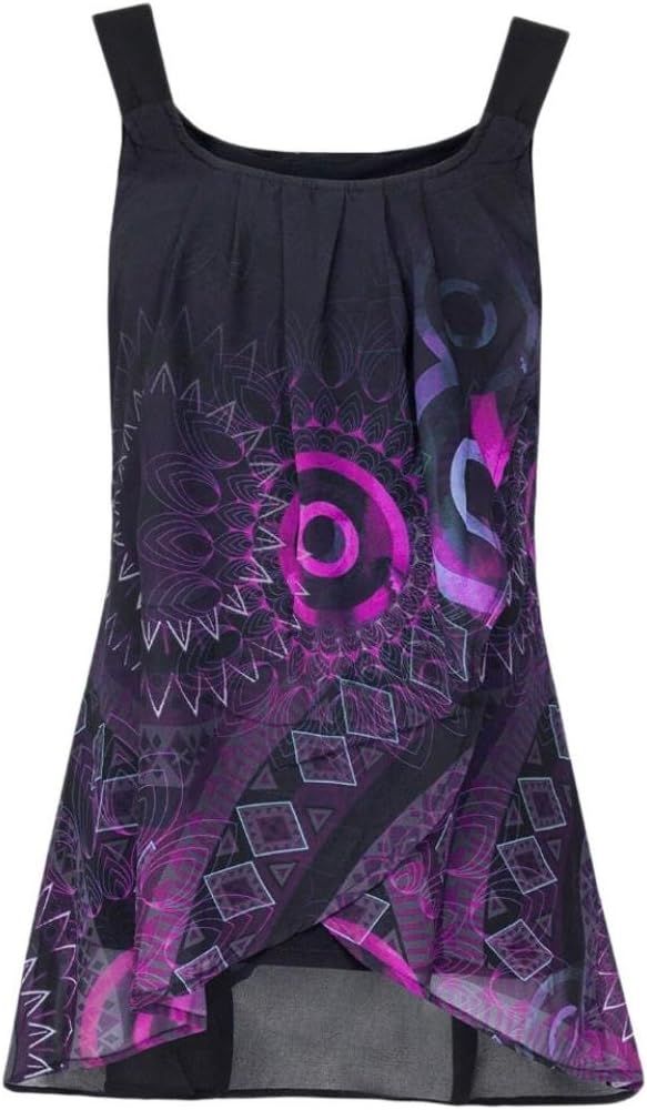 Litetao Women Tank Top Tie Dye Ombre Sexy Sleeveless O-Neck Vest Summer Beach Cami Blouse