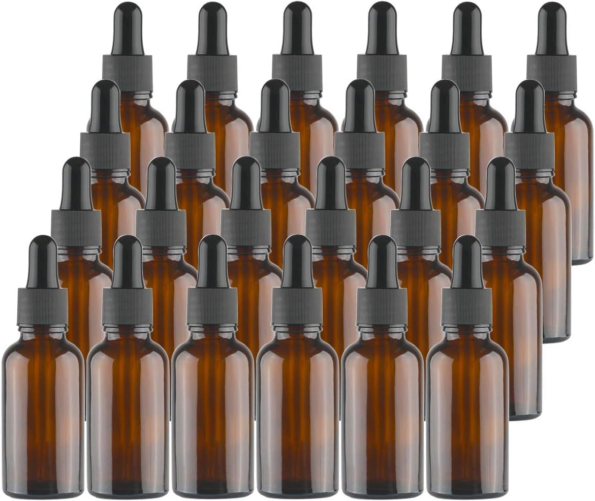 Lawei 30 x 20ml Amber Glass Bottles with Eye Dropper Pipettes Dropper Bottles Small Sample Glass Bottle Refillable for Essential Oils Perfumes Chemistry Lab