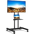 Rfiver Mobile TV Cart Rolling TV Stand for 32-83 Inch Screens up to 110lbs, Portable TV Stand on Wheels with Height Adjustable Shelf, Outdoor TV Stand Mount for Home Office MAX VESA 600x400mm, Black
