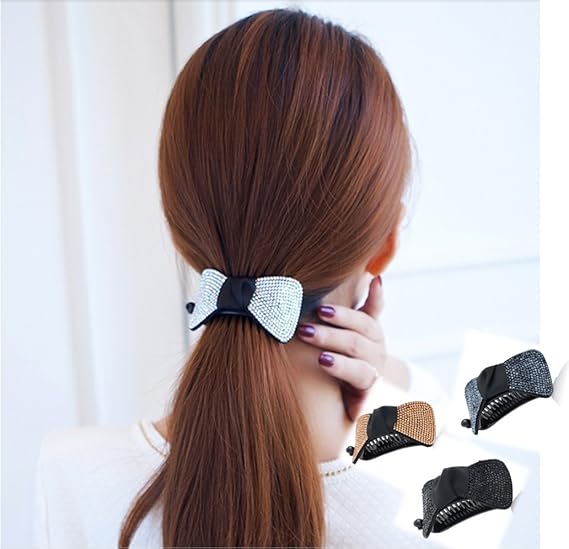 Amazon Co Jp アルピエ Arpie キラキラ ビジュー リボン 簡単止めるだけ 髪型がまとまる 人気 クリップ ヘアアクセサリー 髪留め レディース S042 Silver 服 ファッション小物