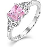 Vemhel Celtic Knot Rings 925 Sterling Silver 6mm Princess Cut Birthstone Engagement Rings for Women