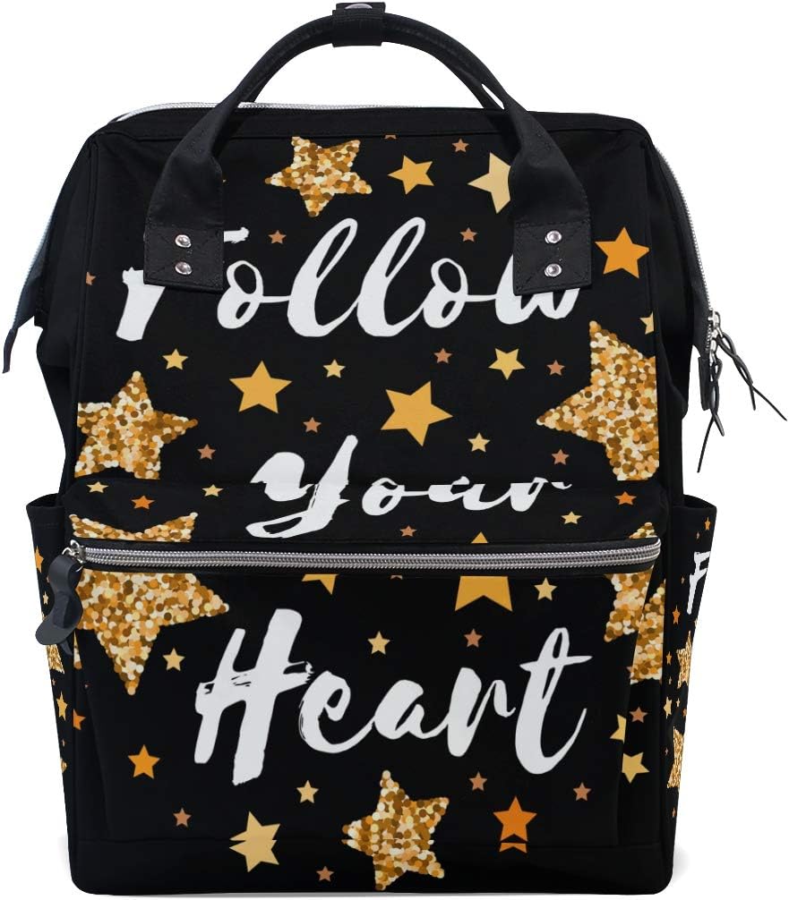 Follow Your Heart Stars Diaper Backpack Bags Personalized Backpack for Mom Girl Women School Travel Hiking Bag Laptop Baby Bag