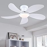 PHORUS 42" White Low Profile Ceiling Fans with Lights and Remote, Small Modern Flush Mount Ceiling Fans with Quiet Reversible DC Motor, Dimmable 3 Colors 6 Speeds