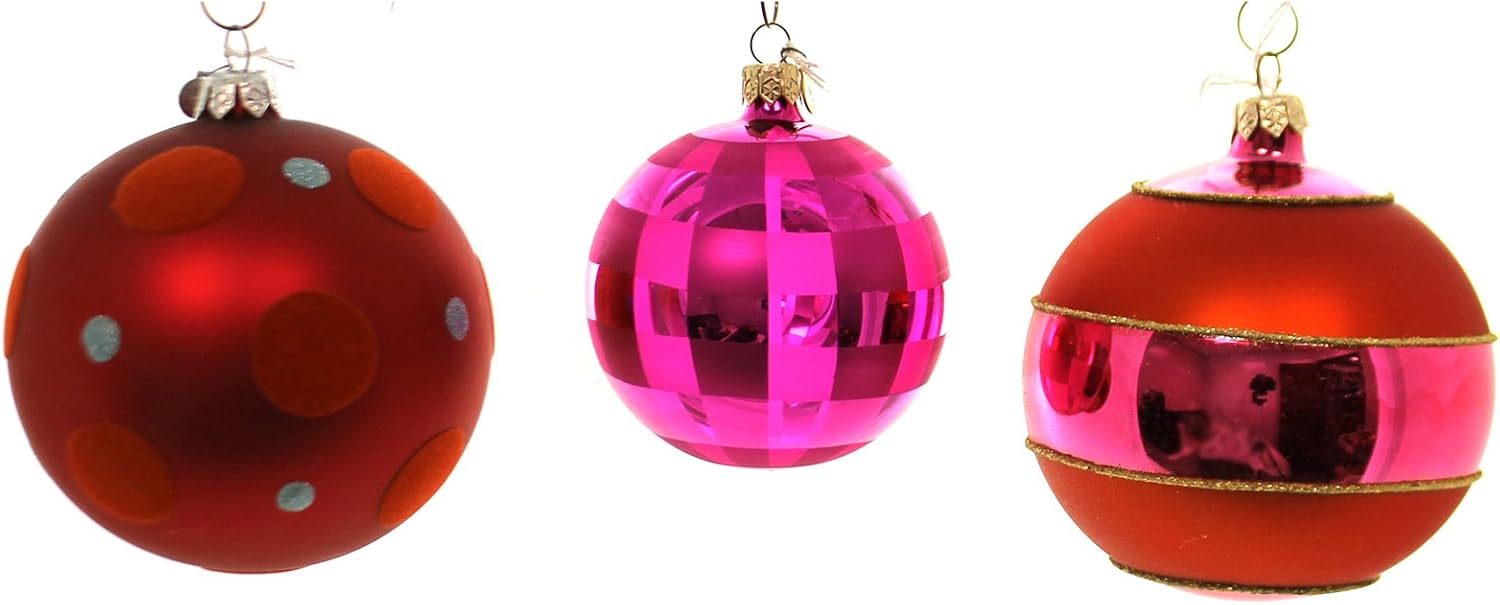 Amazon Com Holiday Ornament Pink Red Orange Ball Ornaments Glass Christmas Striped 42422 Home Kitchen
