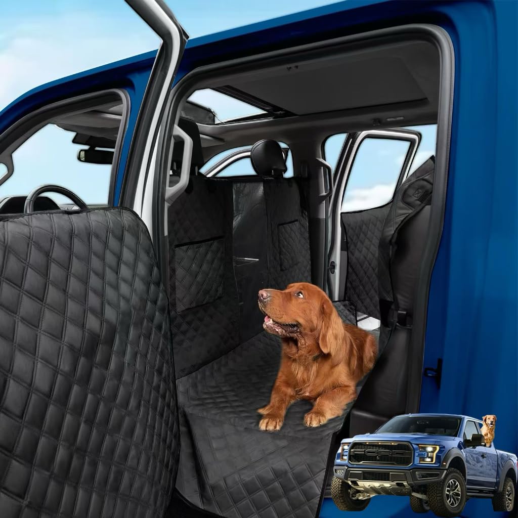 Photo 1 of Sanqitara XL Dog Truck Seat Cover with Car Door Protector, for Trucks with Flip Up Rear Seats, Waterproof Full Coverage Dog Seat Cover for Full Size Crew Cab Trucks F150 F250