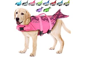 EMUST Dog Life Vests, Dog Life Preserver for Swimming, Boat, Pool, Ripstop Dog Life Jacket with High Buoyancy and Lift Handle for Small and Medium Breeds, M