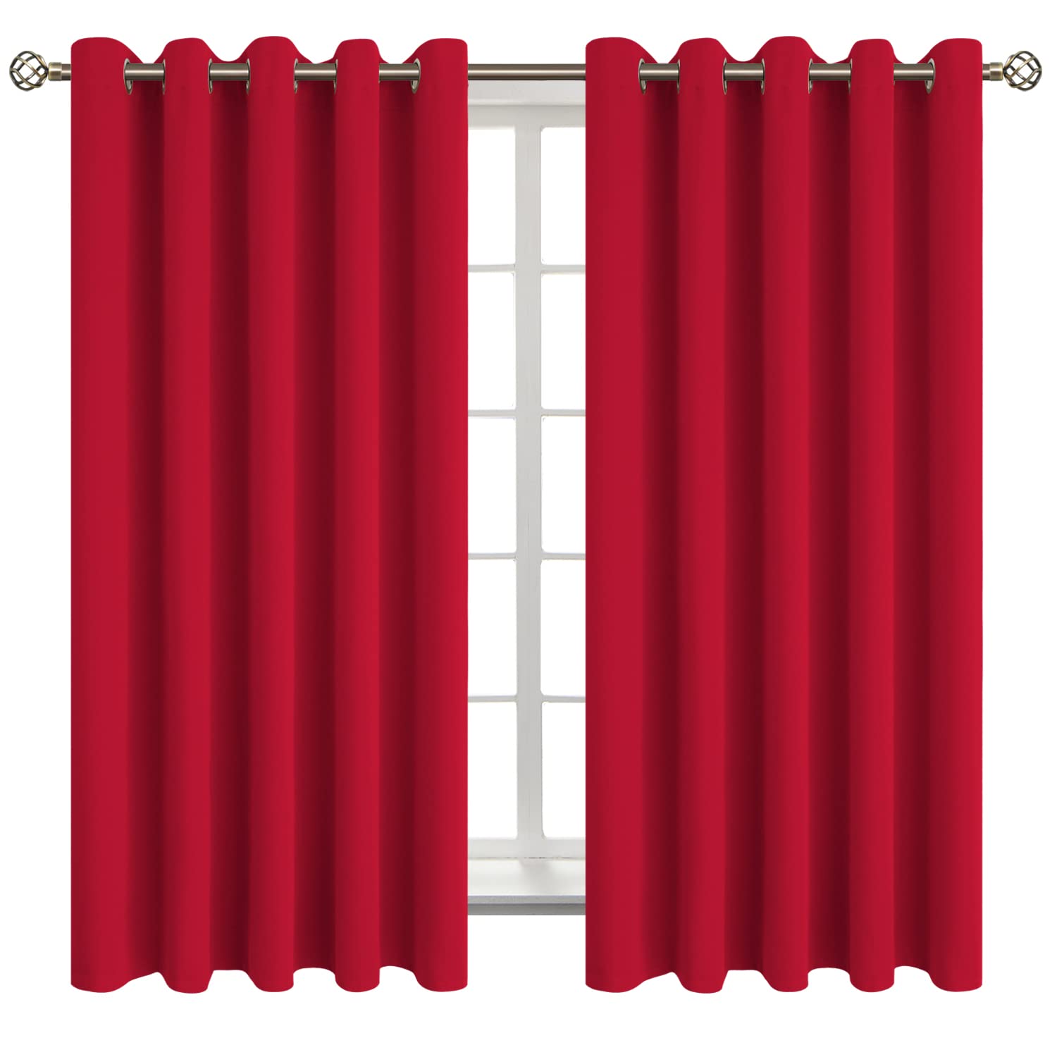 BGment Room Darkening Curtains 63 Inches Long - Grommet Thermal Insulated Drapes Window Treatment Curtains for Bedroom, 2 Panels, 70 x 63 Inch, Red Image