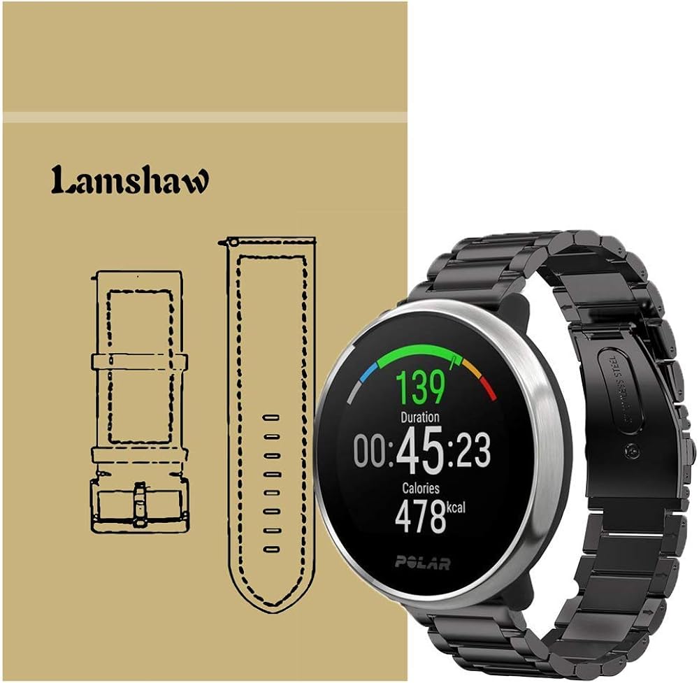 Ceston Metalica Acero Clásico Correas para Smartwatch Polar Ignite (Negro)
