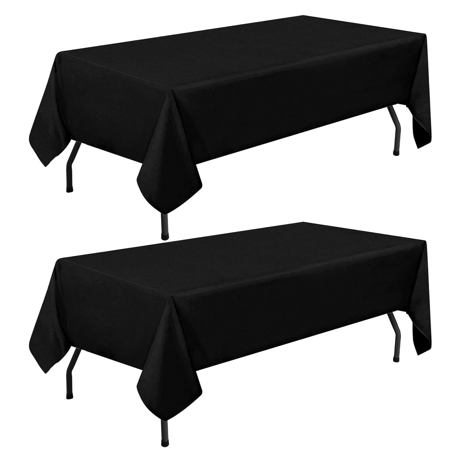 smiry Table Cloth Rectangular 140 x 200 cm Pack of 2 - Washable Fabric Dining Tablecloth, Dust-Proof Polyester Table Cover for Party Garden Kitchen Outdoor, Black