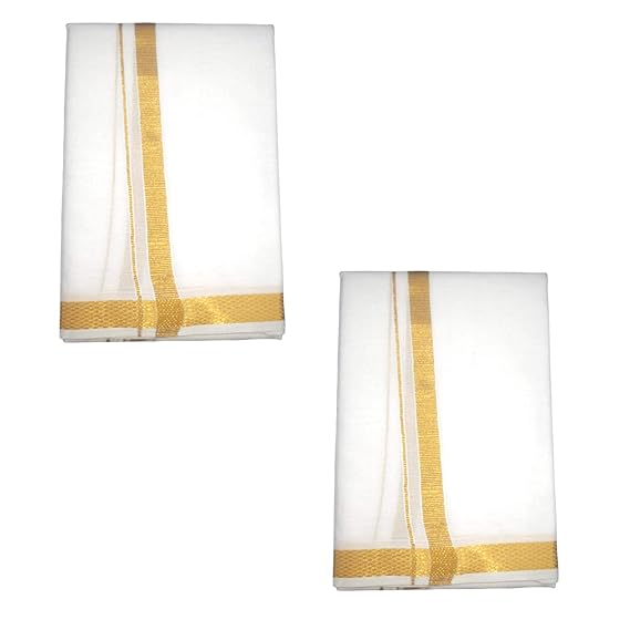 COTTON Men's Angavastram Towel (34 X 76-inch, White,Pack Of 2)