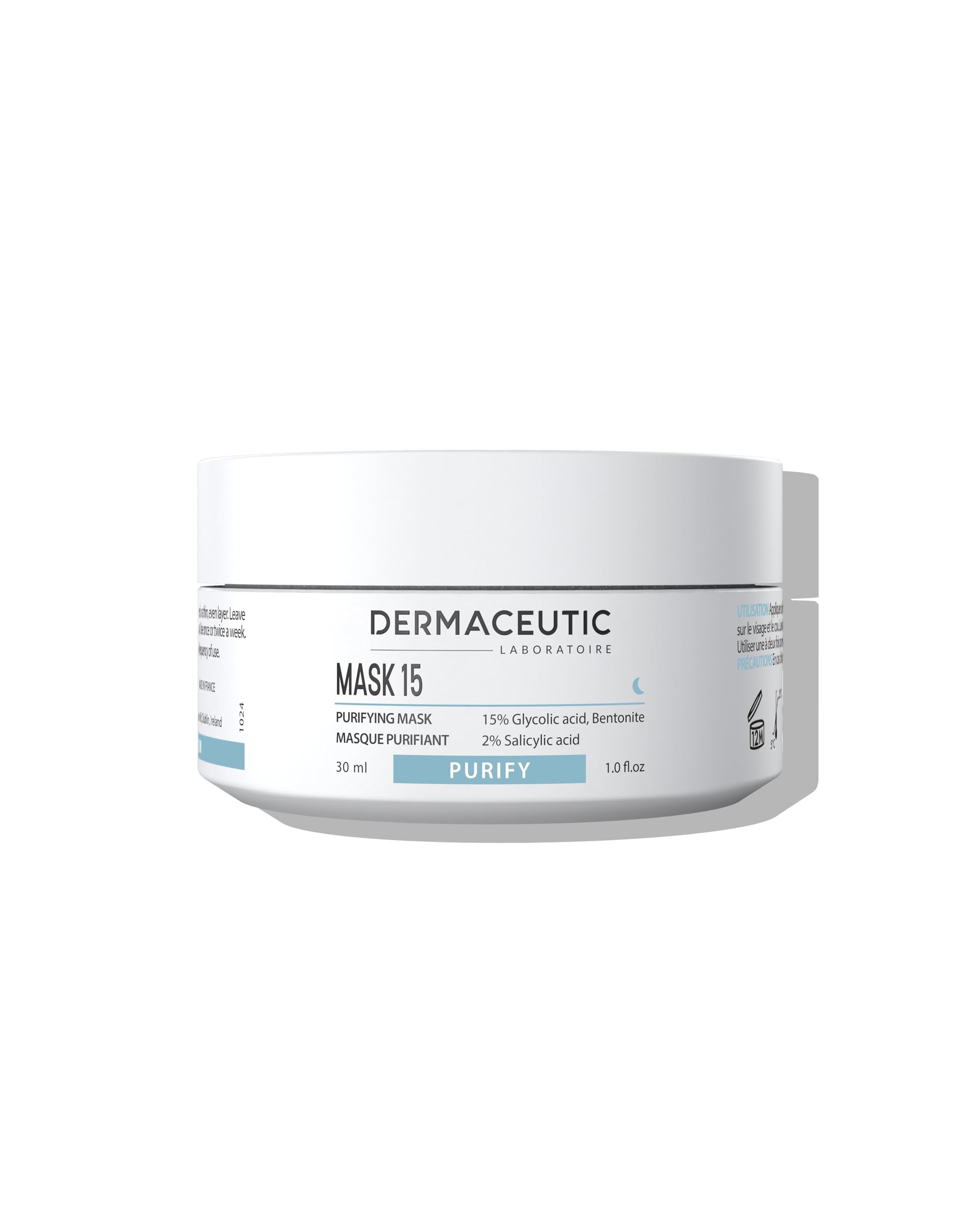 Dermaceutic Mask 15 - Oil and sebum control face mask - Glycolic Acid, Salicylic Acid and Bentonite clay mask - Deep skin pore cleansing - 30ml
