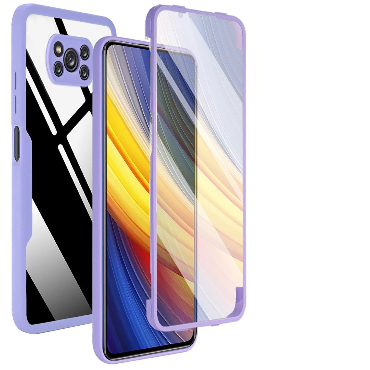 ILING Trasparente Case for Xiaomi Poco X3 Pro/Poco X3 NFC, 360° Full Body Protection Shockproof Cover with Built-in Screen Protector, Ultra Thin Hard PC Silicone TPU Bumper Case (Purple)