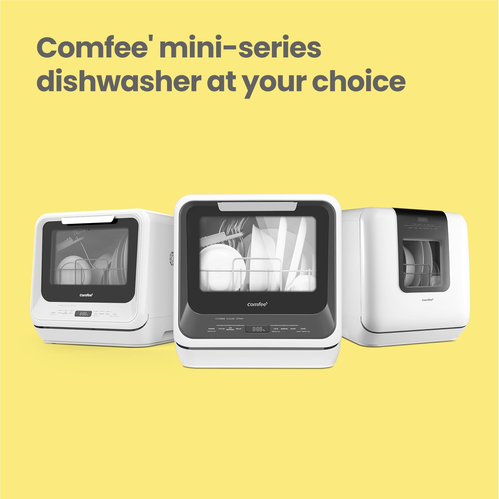 COMFEE' Portable Mini Dishwasher Countertop with 5L Built-in Water Tank for Apartments& RVs, No Hookup Needed, 6 Programs, 360° Dual Spray, 162℉ High-Temp& Air-Dry Function