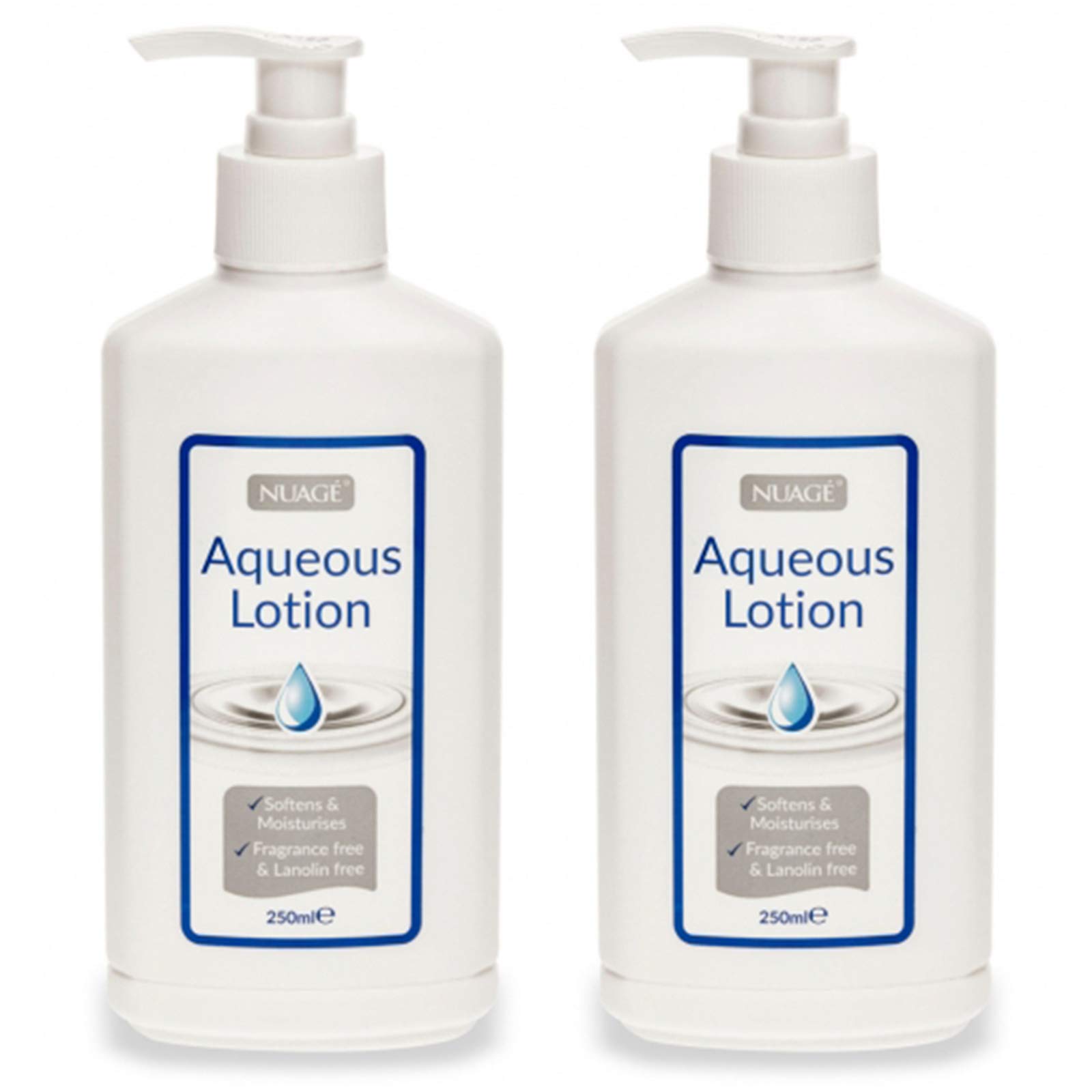 2 x Nuage Moisturising Aqueous Cream Lotion Pump Dispenser 250ml