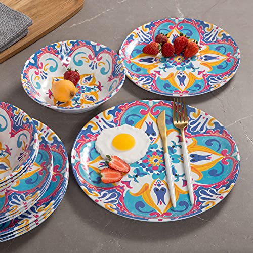Melamine Dinnerware Set of 12 Melamine Plates and Bowls Service for 4