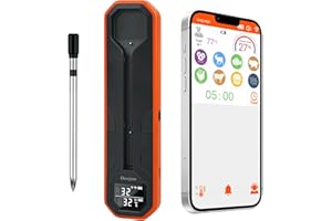DEWJOM Wireless Meat Thermometer – Digital Cooking Thermometer with Wireless Probe – 500Ft Remote Range Food Thermometer – with iOS & Android Read App -Preprogrammed Temperatures for BBQ, Oven, Grill