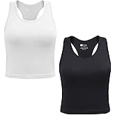 2/3/4 Packs Ribbed Racerback Tanks with Built in Bra for Women -Women’s Seamless Crop Tops Camisole Sport Bra