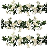 YILIYAJIA 3PCS Artificial Rose Garlands Silk Fake Rose Flowers Green Leaves Vine for Home Hotel Office Wedding Party Garden Craft Art Decor (White)
