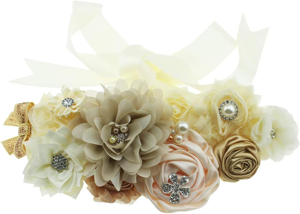 Maternity Pregnancy Flower Sash Wedding Bridal Belt Rhinestone Feather Sash Baby Shower