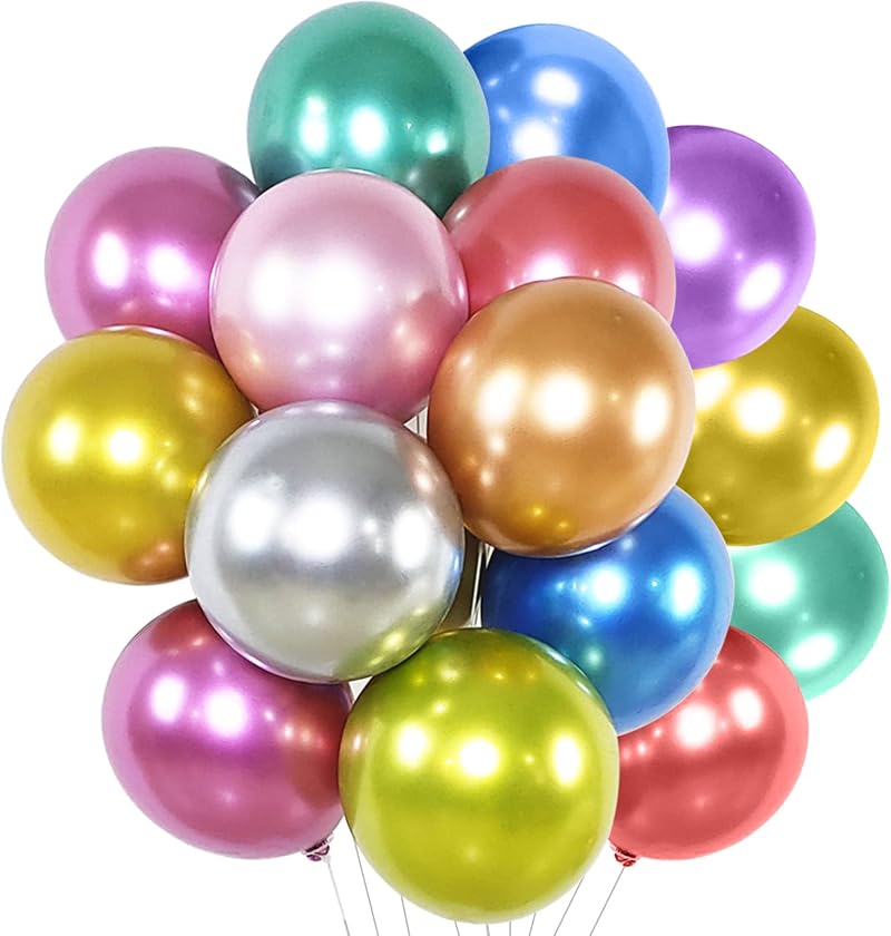 HYKJNBW Metallic Balloon 50 Pack 12 inch Multicoloured Rainbow Balloons
