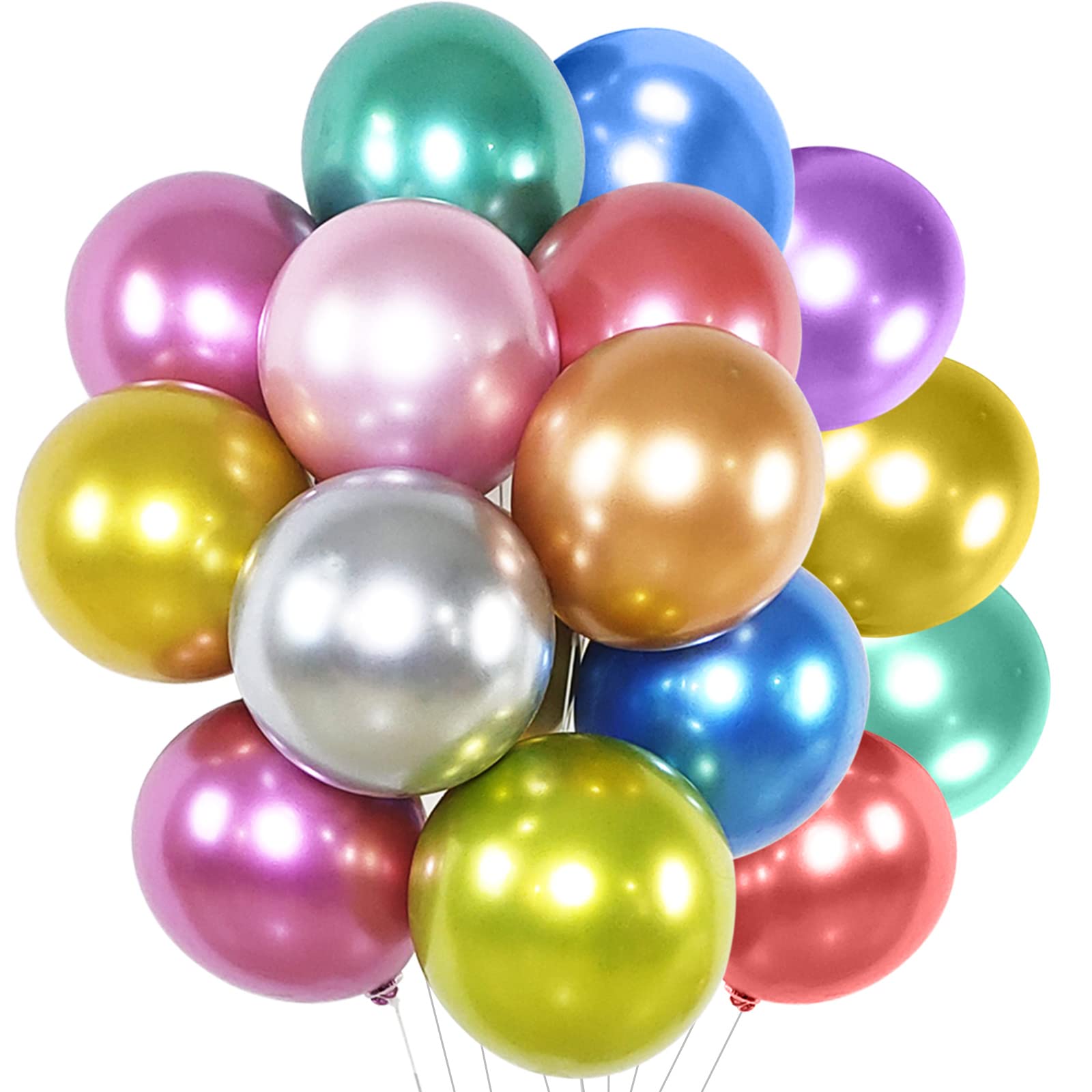 Metallic Balloon 50 Pack 12 inch Metallic Rainbow Balloons Birthday Balloons Multicoloured Chrome Balloon for Happy Birthday Party Graduation New Year Baby Shower Events Decorations