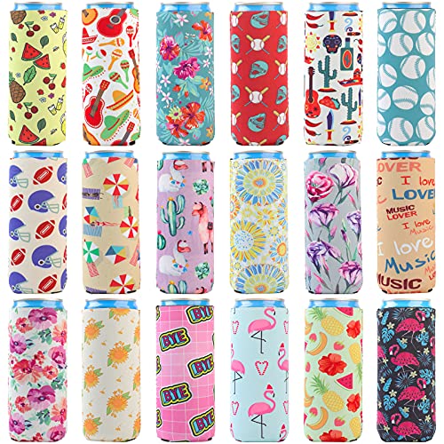 HaiMay 18 Pieces Slim Beer Can Sleeves Beer Can Cooler Covers Fit for