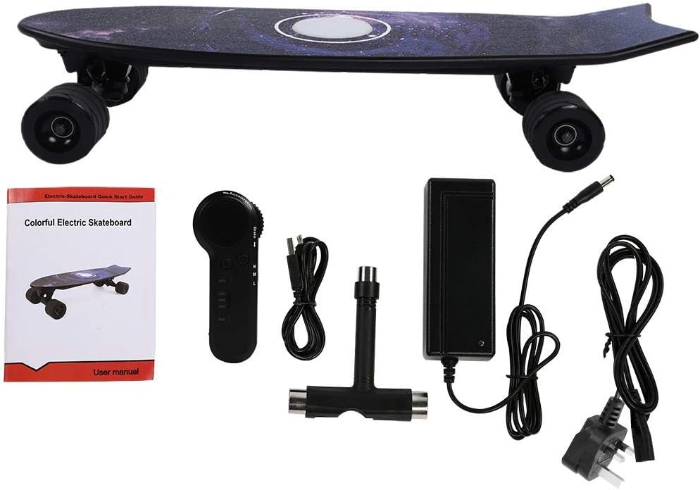 Qii lu Electric Skateboard, H2E 4 Wheel Electric Skateboard Hub Motor Remote Control Longboard Scooter for Adults and Children.Black