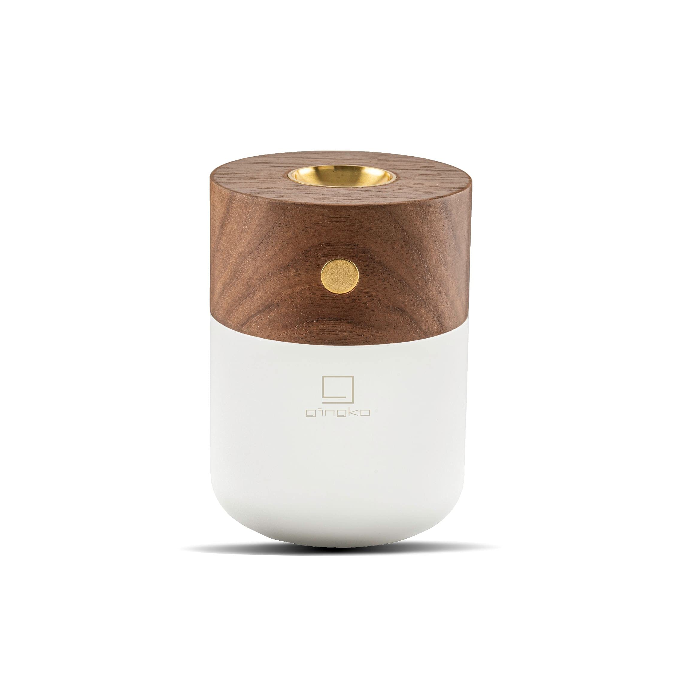 Gingko Essential Oil Burning Diffuser with LED Lamp,Long Lasting Rechargeable Battery,USB-C Cable Included,3 Lighting Temperature,Made from Natural Wood, Packed in Premium Gift Box,(Walnut)