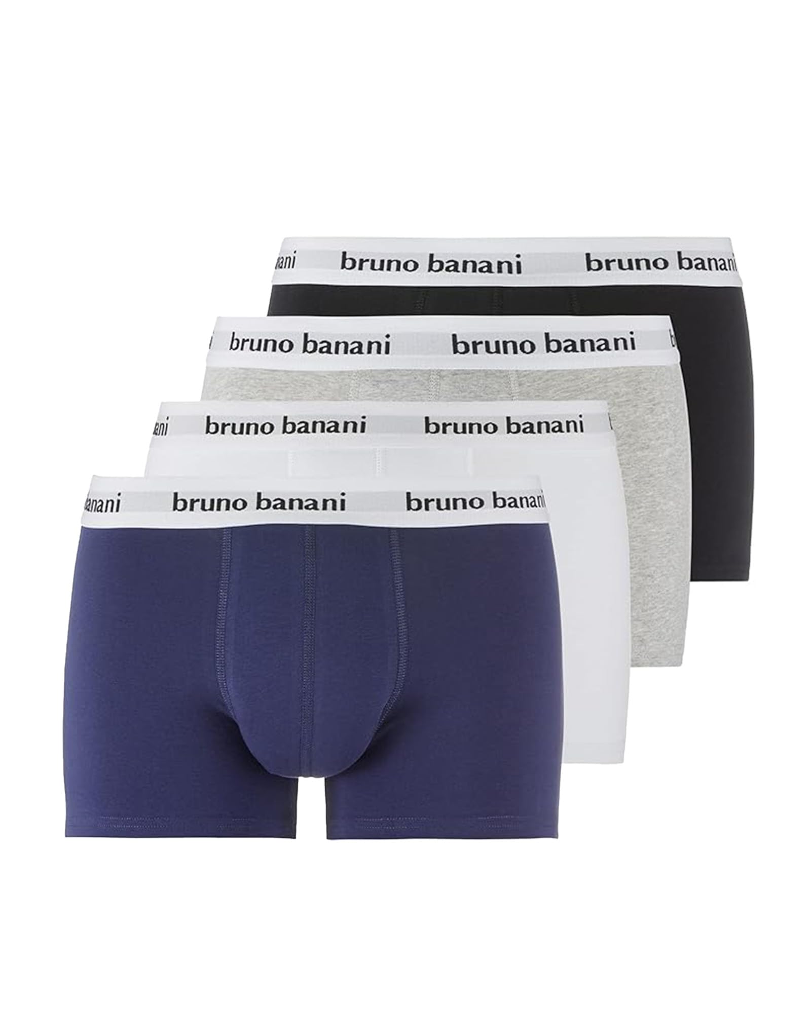 bruno banani Herren Shorts Snazzy- 4er Set - Boxershorts Herren Baumwolle mit Stoffgummibund - atmungsaktiv - ohne Eingriff - Memory Effekt schwarz//weiß//Marine//grau, XXXL