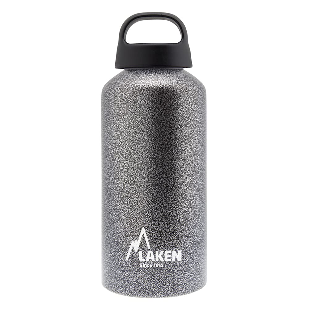 Laken Classic Aluminum Water Bottle, Wide Mouth with Screw Cap and Loop, BPA Free, Made in Spain, 20oz, Granite